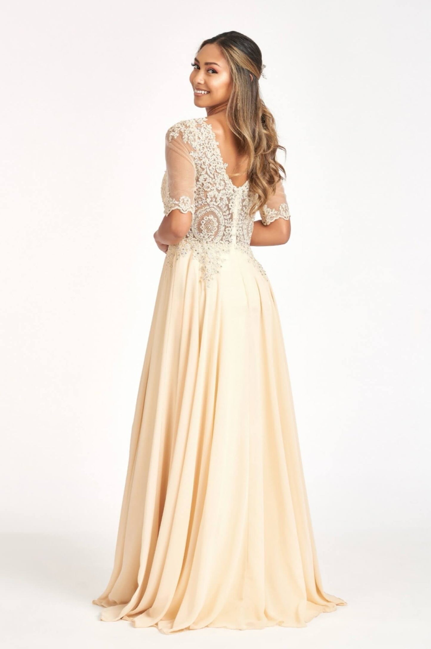 Rhinestone and Embroidery Embellished Chiffon by Elizabeth K GL1982 (GLS COLLECTIVE)