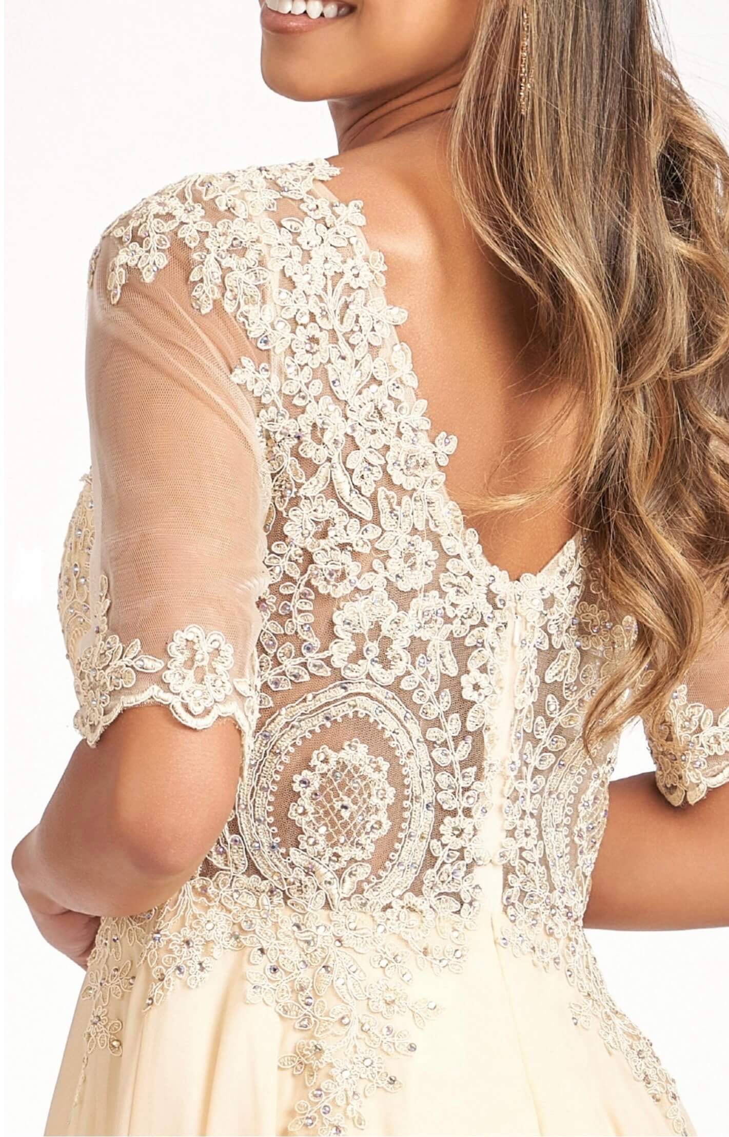 Rhinestone and Embroidery Embellished Chiffon by Elizabeth K GL1982 (GLS COLLECTIVE)
