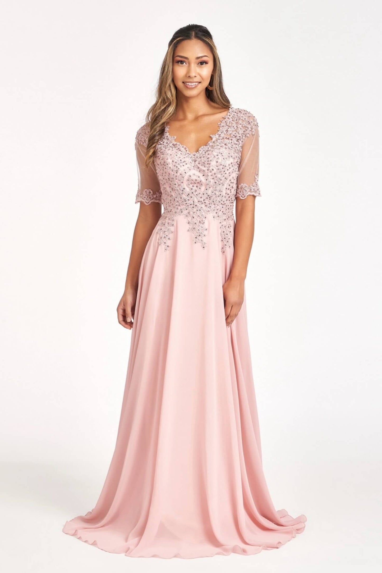 Rhinestone and Embroidery Embellished Chiffon by Elizabeth K GL1982 (GLS COLLECTIVE)