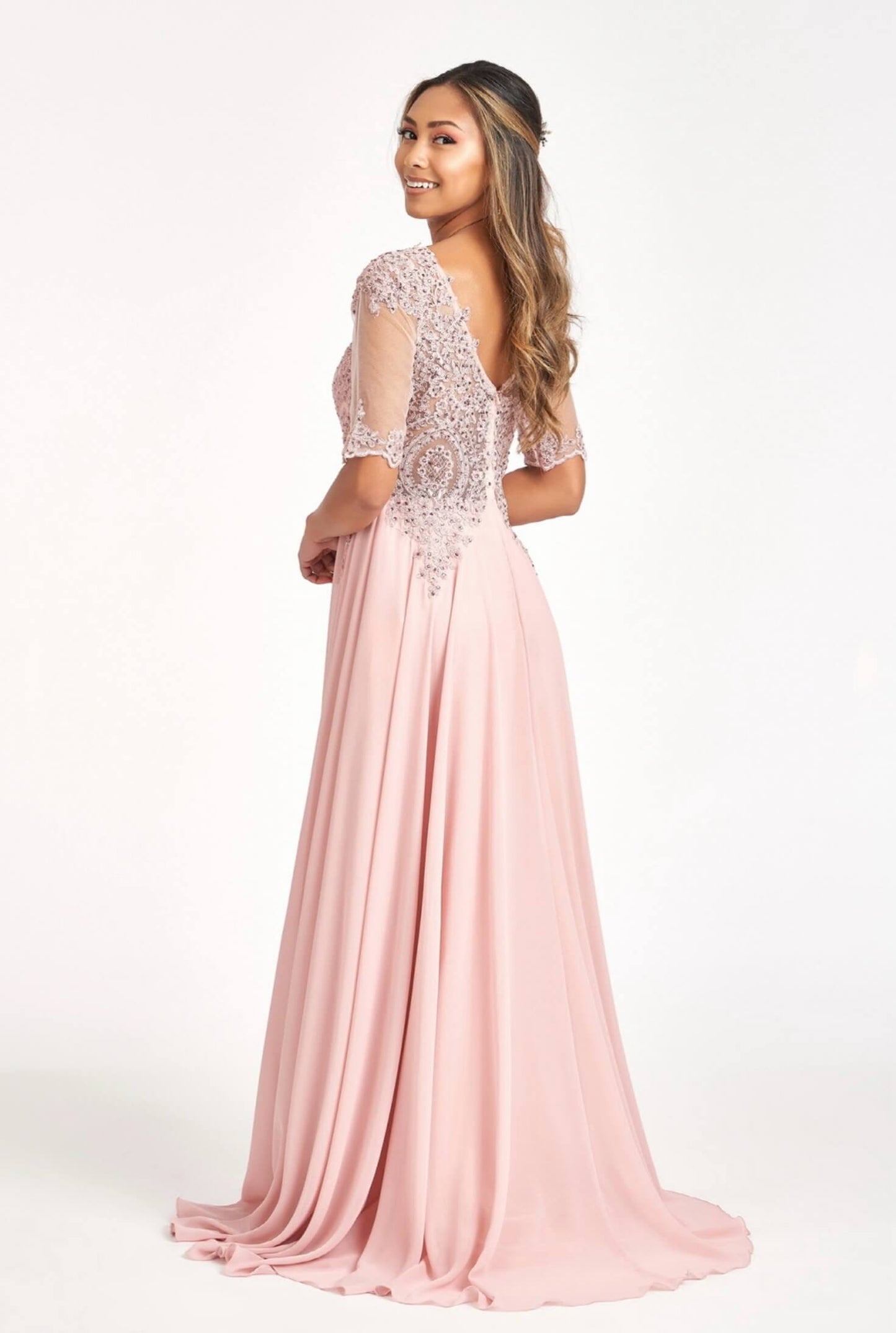 Rhinestone and Embroidery Embellished Chiffon by Elizabeth K GL1982 (GLS COLLECTIVE)