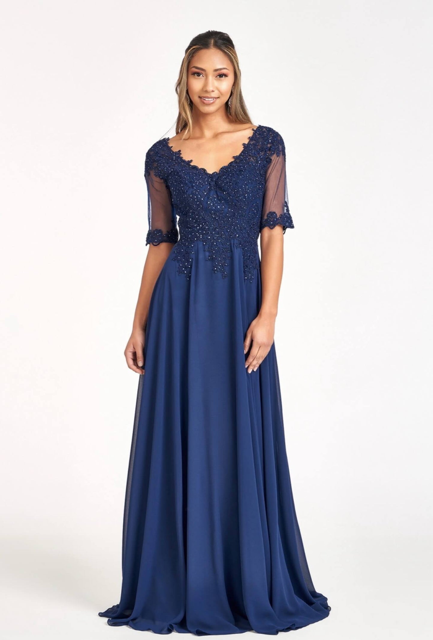 Rhinestone and Embroidery Embellished Chiffon by Elizabeth K GL1982 (GLS COLLECTIVE)