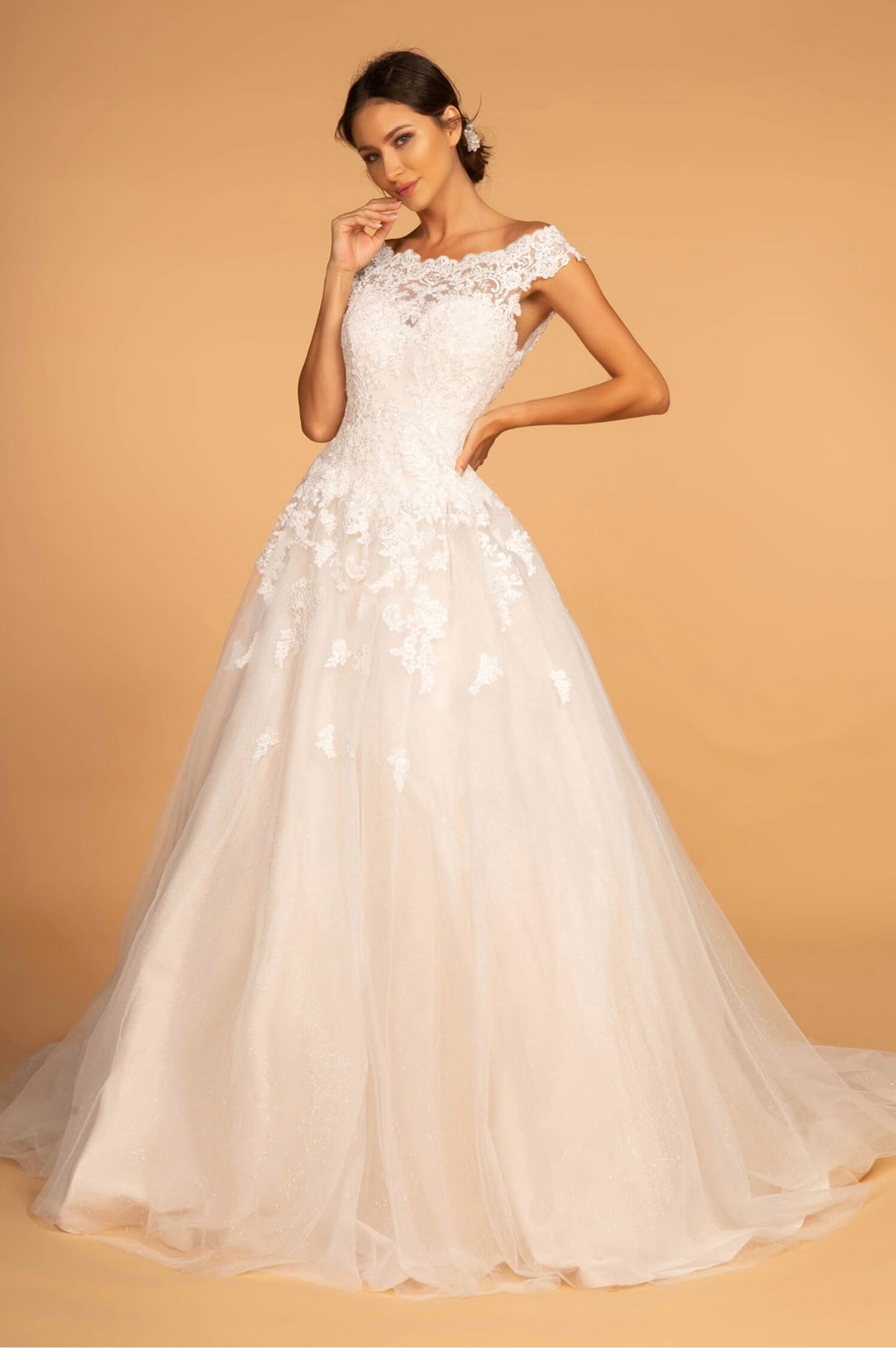 Boat-Neck Embroidered Mesh A-Line Wedding Gown. GL2596(GLS) by Gloria.