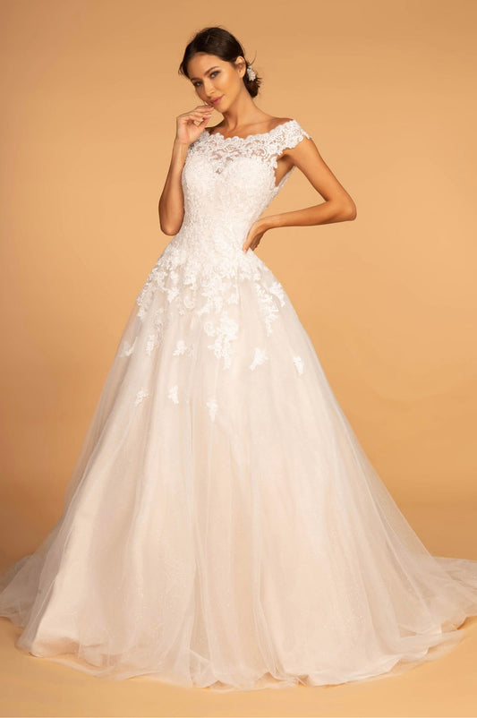 Boat-Neck Embroidered Mesh A-Line Wedding Gown. GL2596(GLS) by Gloria.