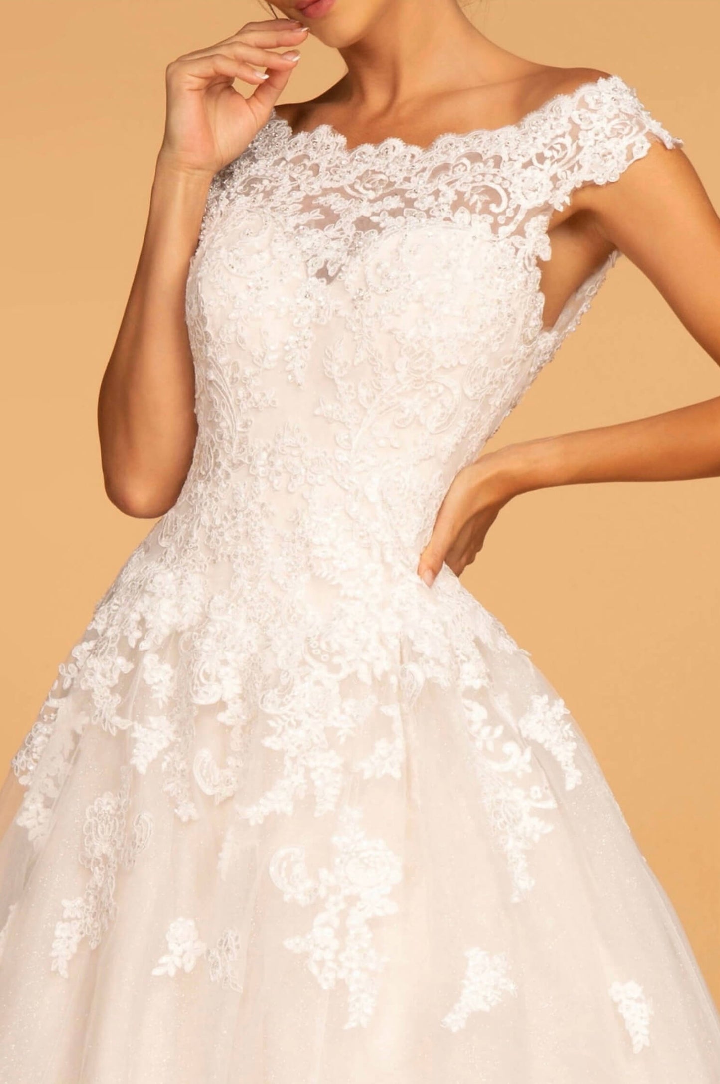 Boat-Neck Embroidered Mesh A-Line Wedding Gown. GL2596(GLS) by Gloria.