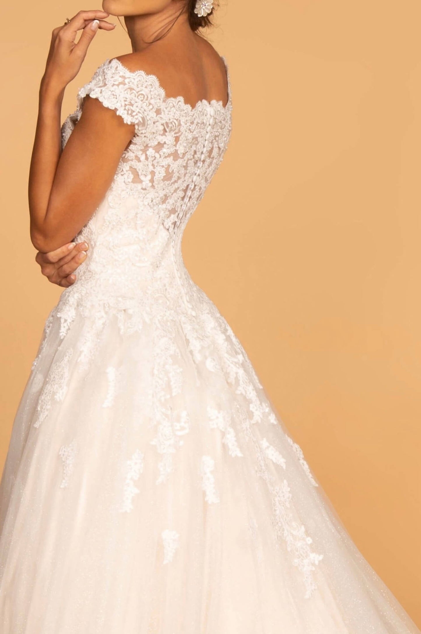 Boat-Neck Embroidered Mesh A-Line Wedding Gown. GL2596(GLS) by Gloria.