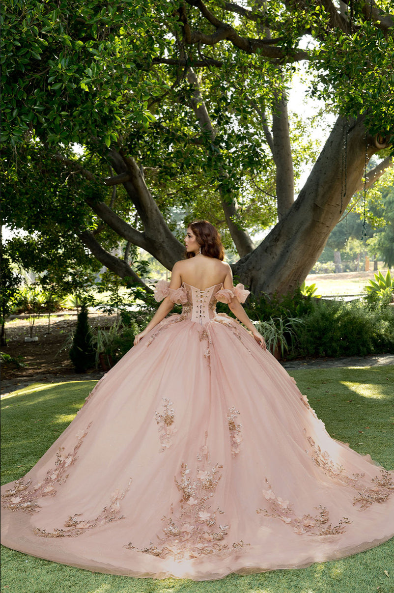 Pleated Cup, 3D Flowers Quince Dress. PQ1089 BY BELLA COUTURE