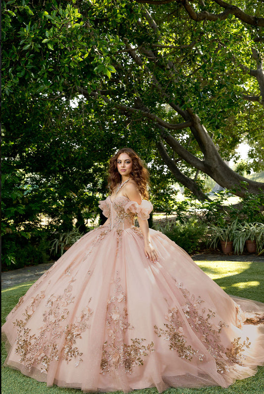 Pleated Cup, 3D Flowers Quince Dress. PQ1089 BY BELLA COUTURE