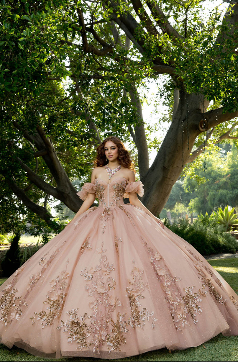 Pleated Cup, 3D Flowers Quince Dress. PQ1089 BY BELLA COUTURE