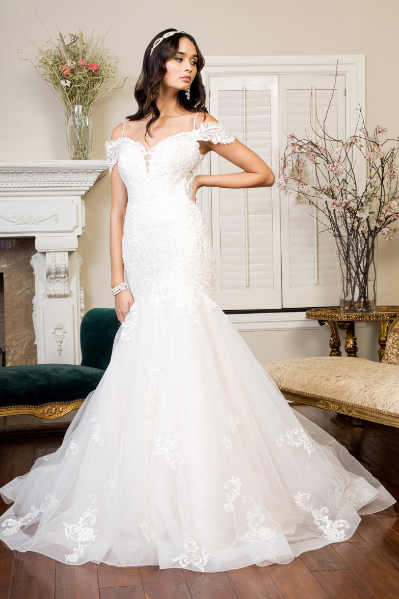 Sweethearted Embroidered Mesh Mermaid Wedding Gown w/ Tail. GL1938 GLS BY GLORIA