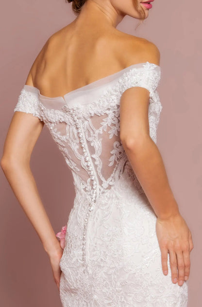 Cut-Away Shoulder Embroidered Mesh Mermaid Wedding Gown If you like the romantic style. GL2594 GLS BY GLORIA