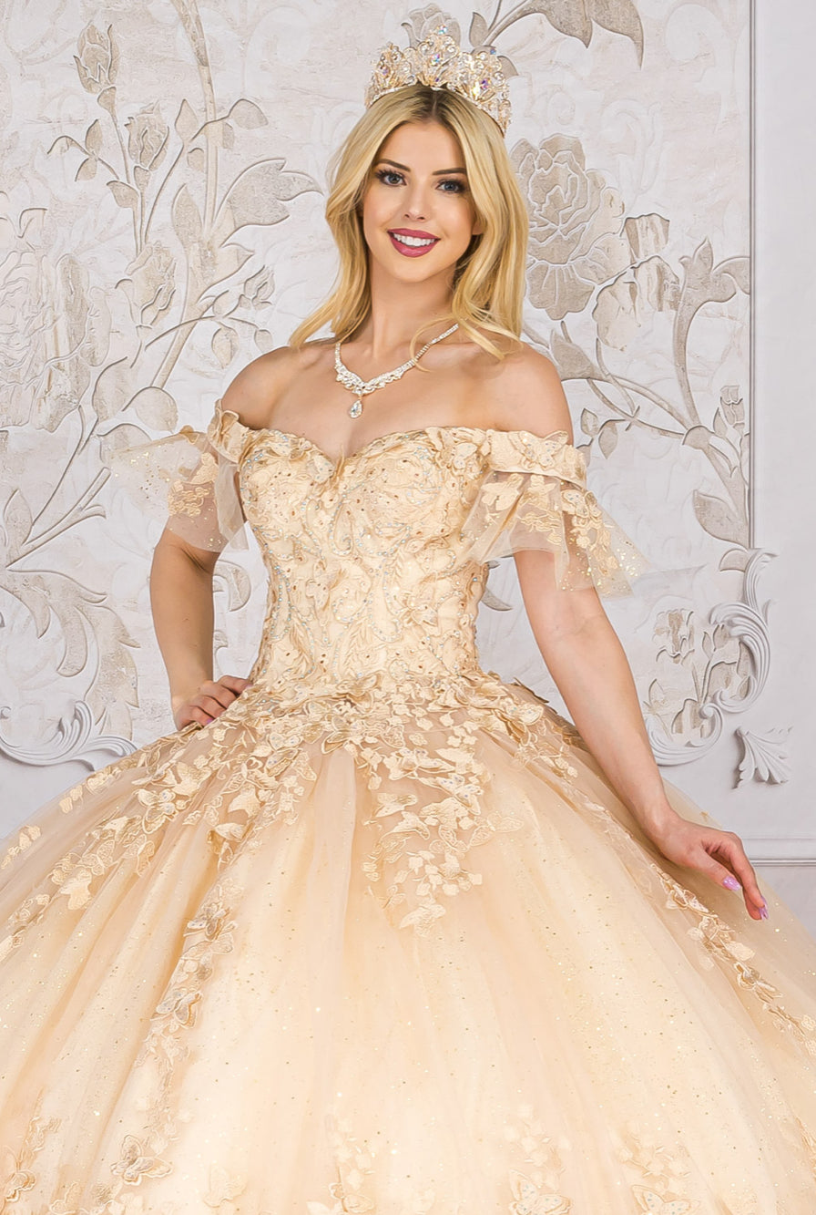 Detachable Ruffle Sleeves Dress. PQ1021 by BELLA COUTURE