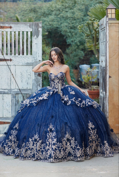 Layered Navy Dress. PQ1051 BY BELLA COUTURE