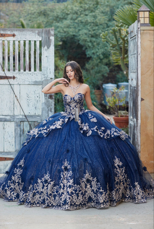 Layered Navy Dress. PQ1051 BY BELLA COUTURE