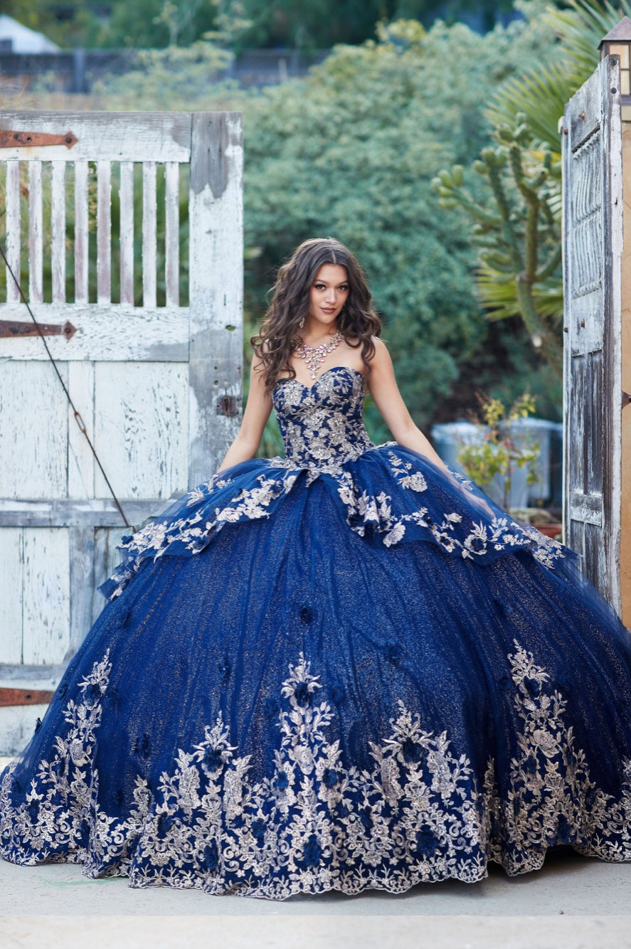 Layered Navy Dress. PQ1051 BY BELLA COUTURE