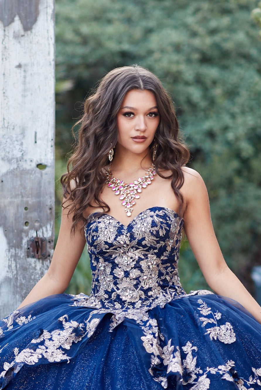 Layered Navy Dress. PQ1051 BY BELLA COUTURE