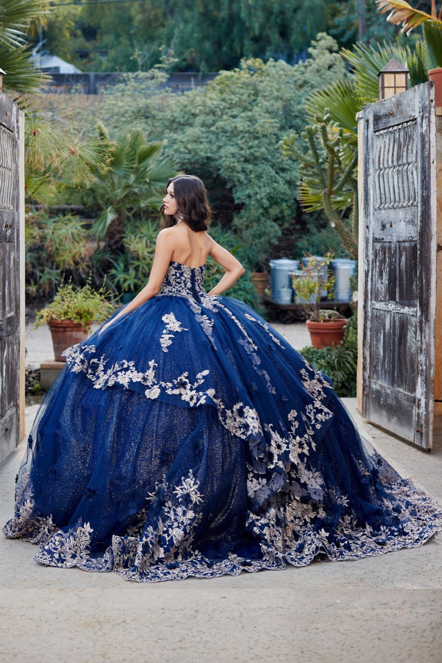 Layered Navy Dress. PQ1051 BY BELLA COUTURE