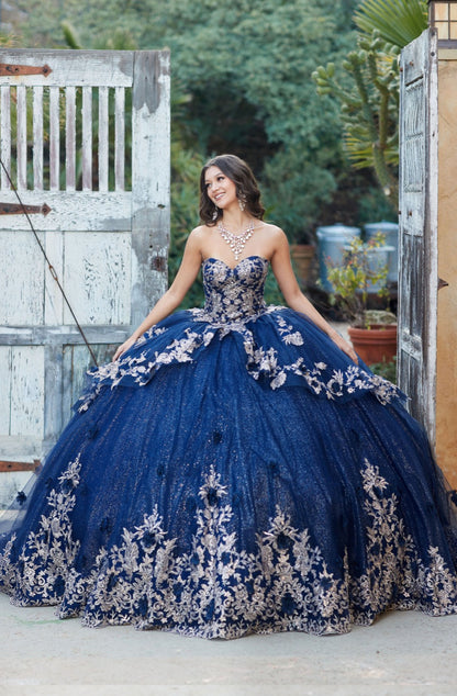 Layered Navy Dress. PQ1051 BY BELLA COUTURE