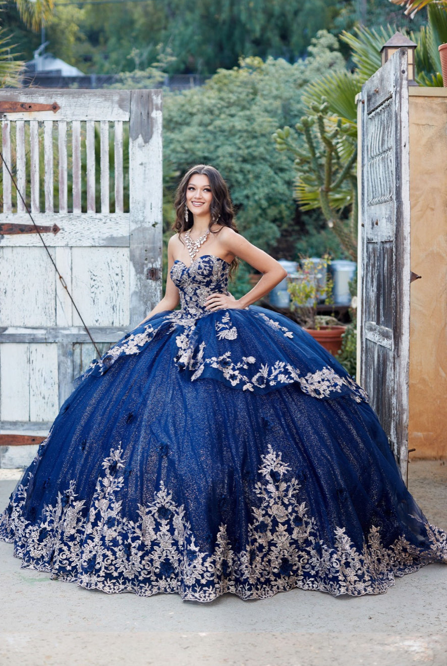 Layered Navy Dress. PQ1051 BY BELLA COUTURE