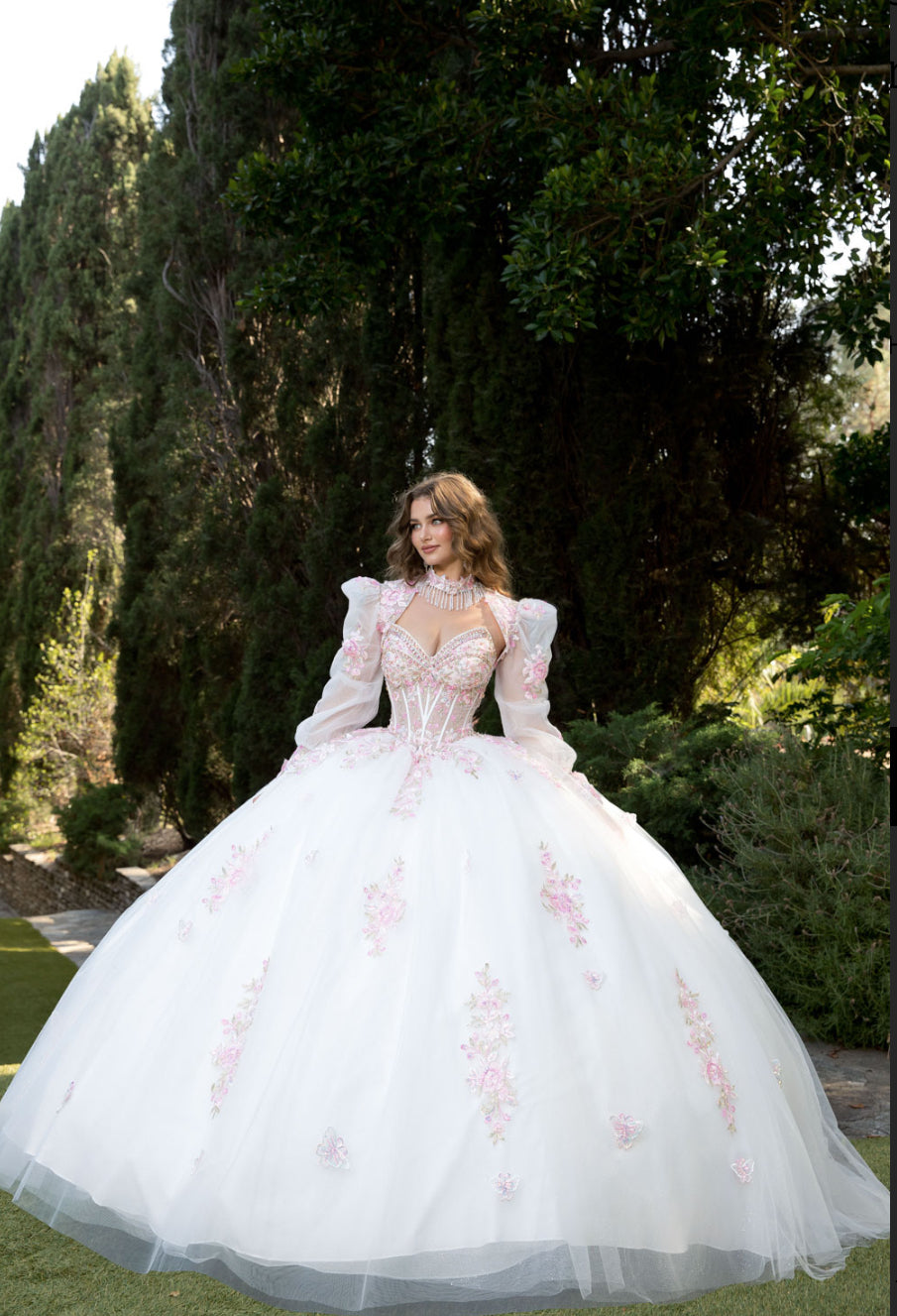 Butterflies, Flower Quince Dress with Bolero and Bow. PQ1093 BY BELLA COUTURE
