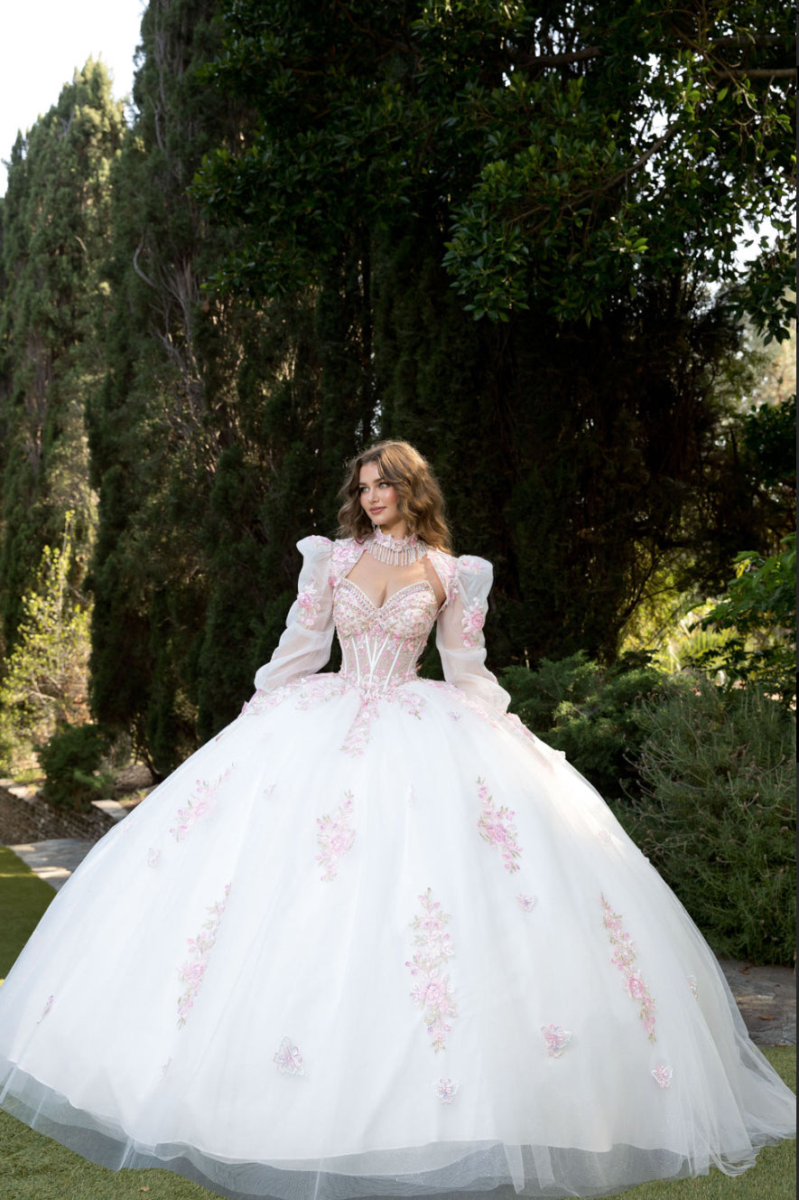 Butterflies, Flower Quince Dress with Bolero and Bow. PQ1093 BY BELLA COUTURE