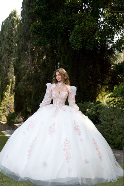 Butterflies, Flower Quince Dress with Bolero and Bow. PQ1093 BY BELLA COUTURE