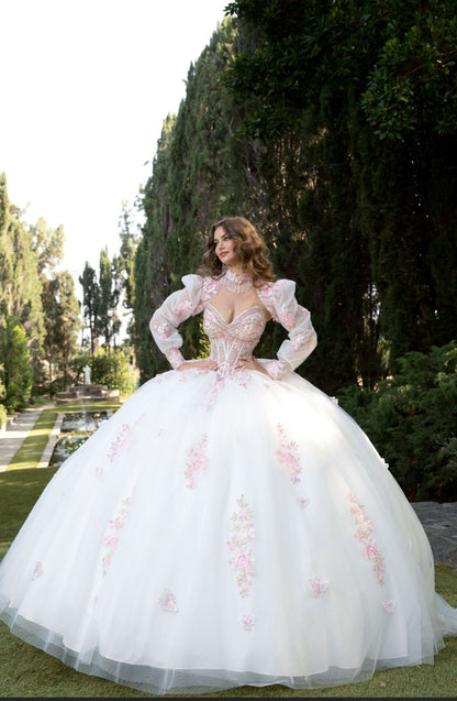 Butterflies, Flower Quince Dress with Bolero and Bow. PQ1093 BY BELLA COUTURE
