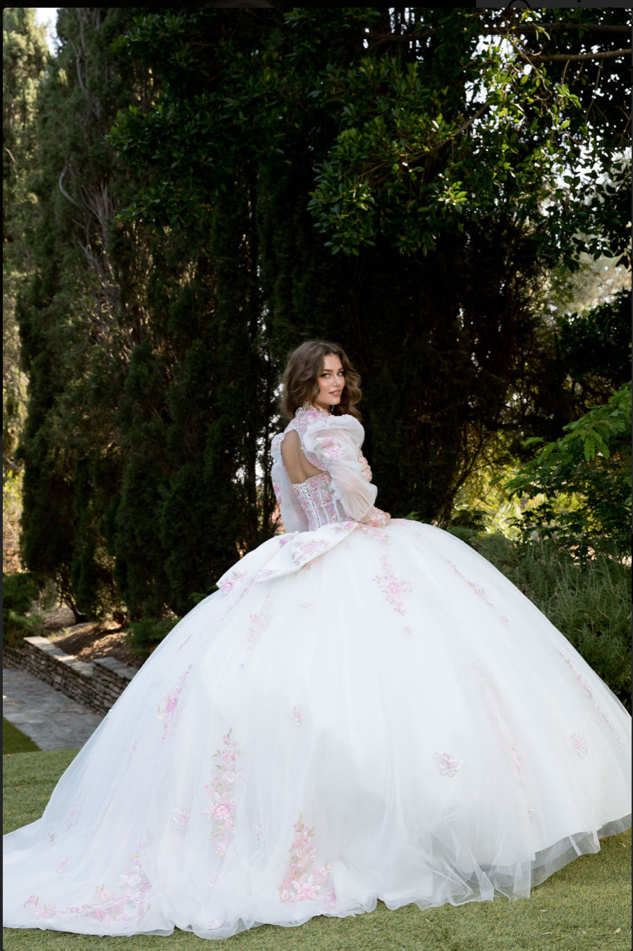 Butterflies, Flower Quince Dress with Bolero and Bow. PQ1093 BY BELLA COUTURE