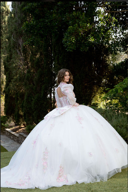 Butterflies, Flower Quince Dress with Bolero and Bow. PQ1093 BY BELLA COUTURE