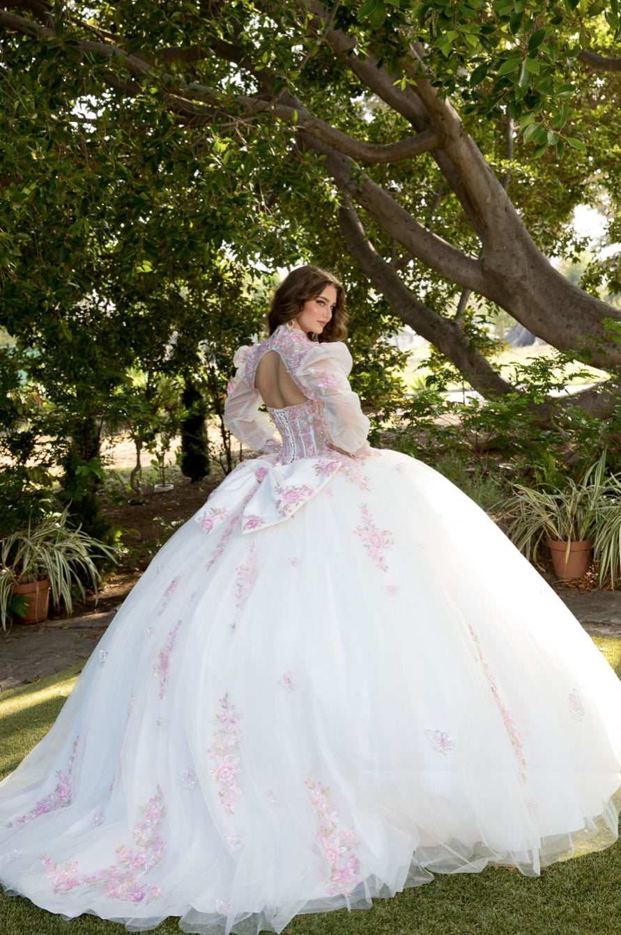 Butterflies, Flower Quince Dress with Bolero and Bow. PQ1093 BY BELLA COUTURE