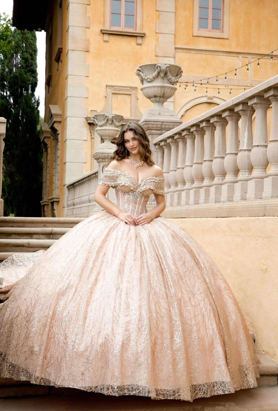 COMMING SOON!! Elegant See-Through Corset Glitter Quince Dress. PQ1087 BY BELLA COUTURE