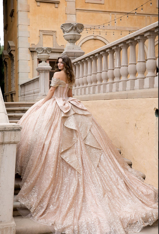 Elegant See-Through Corset Glitter Quince Dress. PQ1087 BY BELLA COUTURE