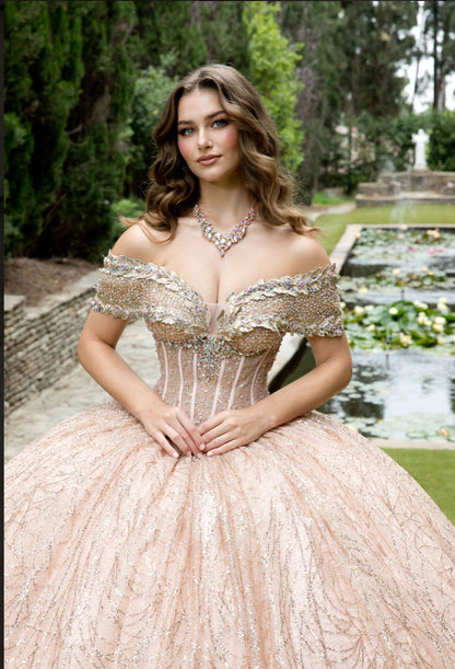 COMMING SOON!! Elegant See-Through Corset Glitter Quince Dress. PQ1087 BY BELLA COUTURE