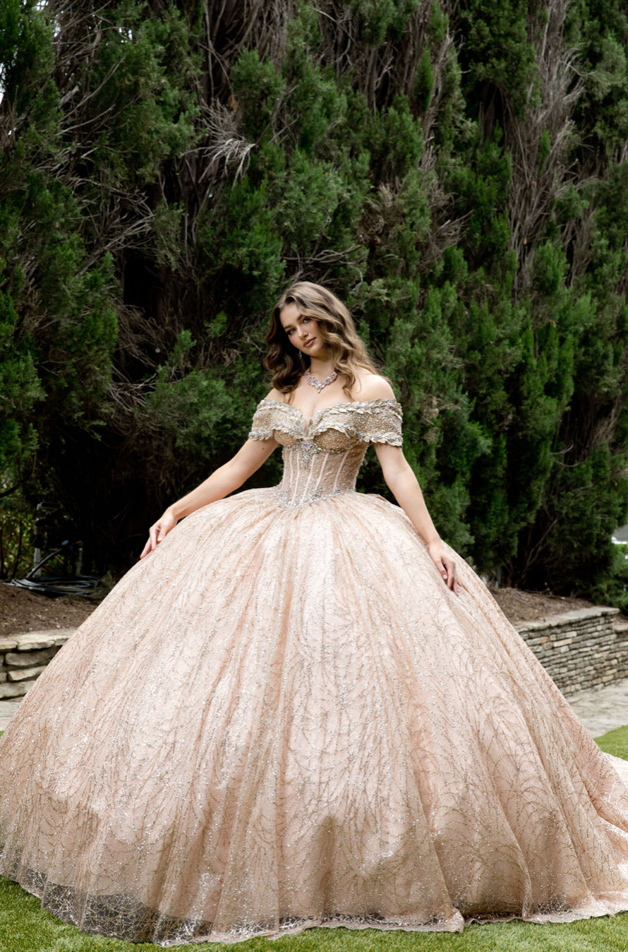 COMMING SOON!! Elegant See-Through Corset Glitter Quince Dress. PQ1087 BY BELLA COUTURE