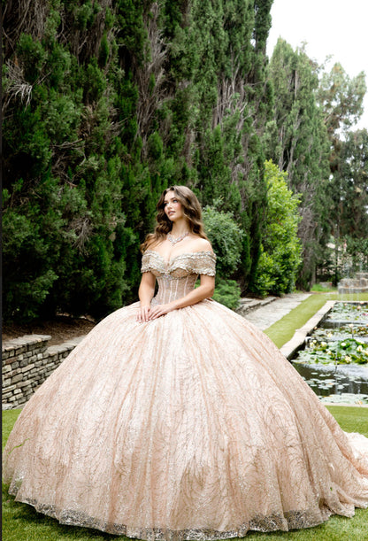 COMMING SOON!! Elegant See-Through Corset Glitter Quince Dress. PQ1087 BY BELLA COUTURE
