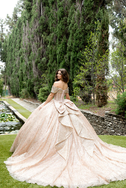 COMMING SOON!! Elegant See-Through Corset Glitter Quince Dress. PQ1087 BY BELLA COUTURE