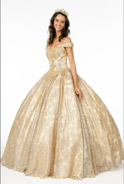 Sweetheart Neckline Cut-Away Shoulder Glitter Mesh. Gl1820 by ELIZABETH K
