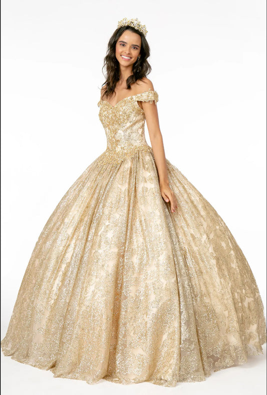 Sweetheart Neckline Cut-Away Shoulder Glitter Mesh. Gl1820 by ELIZABETH K