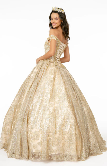 Sweetheart Neckline Cut-Away Shoulder Glitter Mesh. Gl1820 by ELIZABETH K