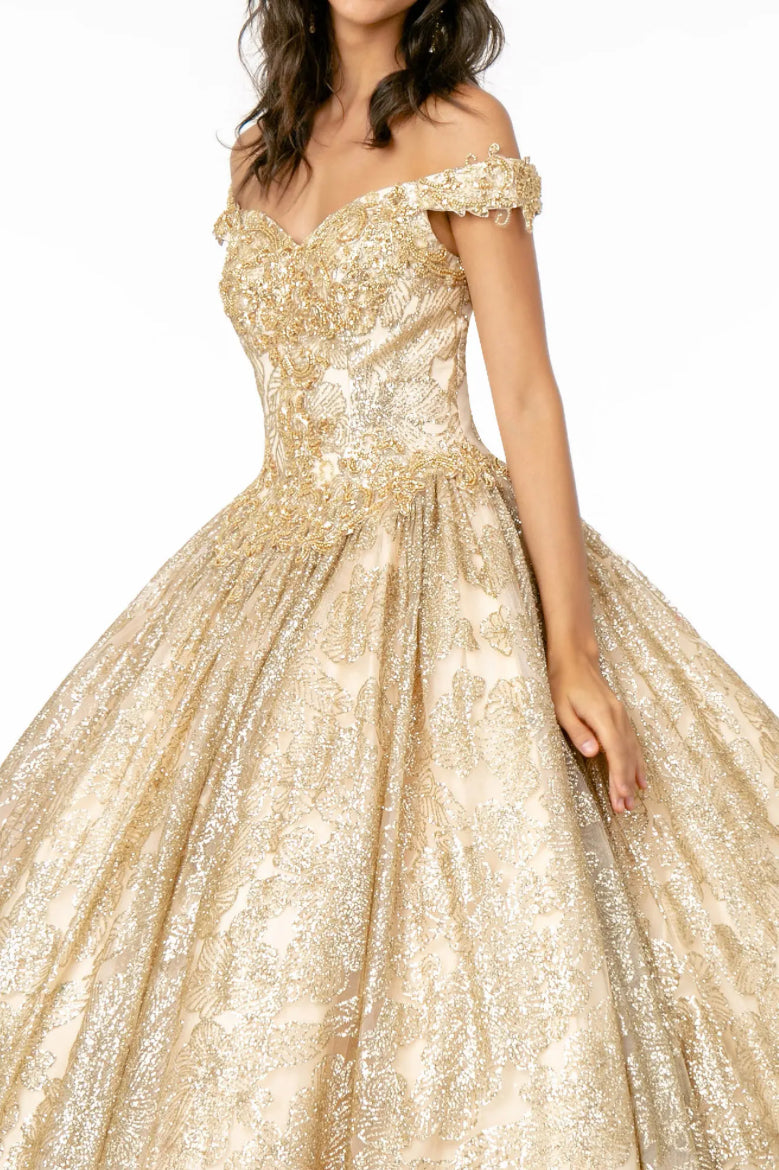 Sweetheart Neckline Cut-Away Shoulder Glitter Mesh. Gl1820 by ELIZABETH K
