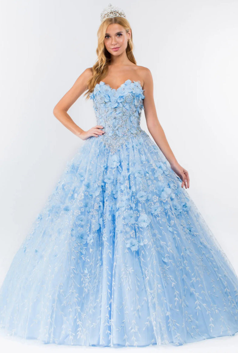 Sweetheart Neckline Beads and Jewel Embellished Bodice Quinceanera Dress w/ Mesh Cape. Gl1939 by ELIZABETH K