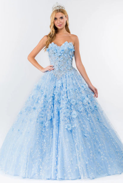 Sweetheart Neckline Beads and Jewel Embellished Bodice Quinceanera Dress w/ Mesh Cape. Gl1939 by ELIZABETH K