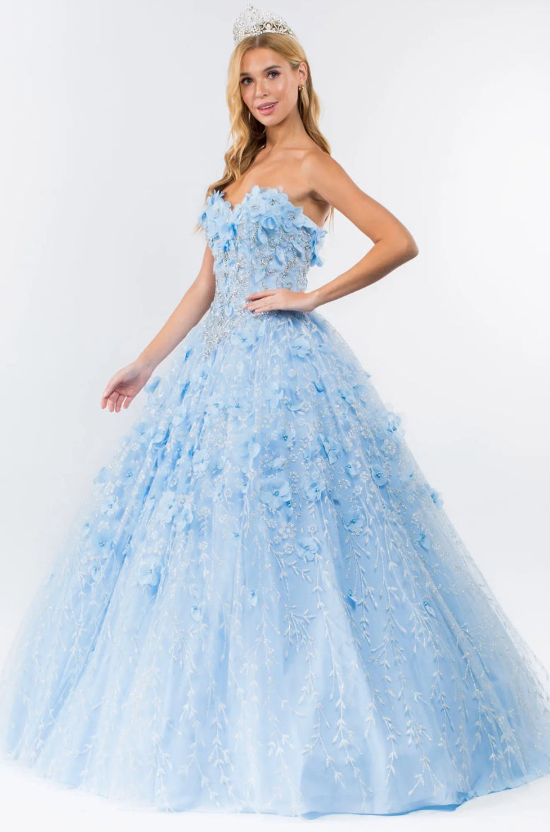 Sweetheart Neckline Beads and Jewel Embellished Bodice Quinceanera Dress w/ Mesh Cape. Gl1939 by ELIZABETH K