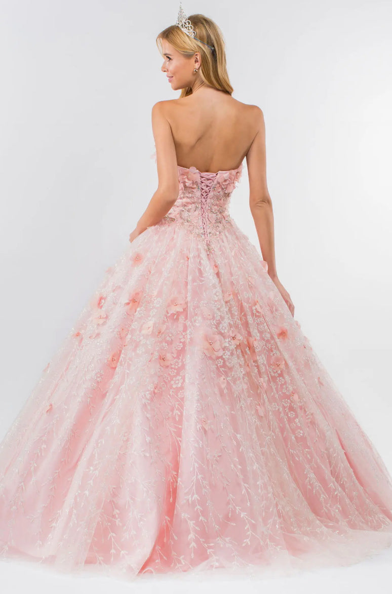 Sweetheart Neckline Beads and Jewel Embellished Bodice Quinceanera Dress w/ Mesh Cape. Gl1939 by ELIZABETH K