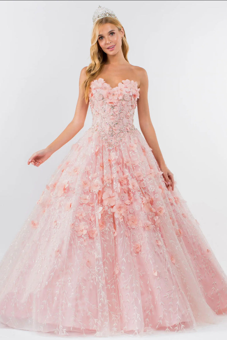 Sweetheart Neckline Beads and Jewel Embellished Bodice Quinceanera Dress w/ Mesh Cape. Gl1939 by ELIZABETH K