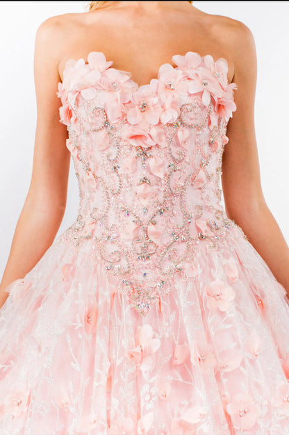 Sweetheart Neckline Beads and Jewel Embellished Bodice Quinceanera Dress w/ Mesh Cape. Gl1939 by ELIZABETH K