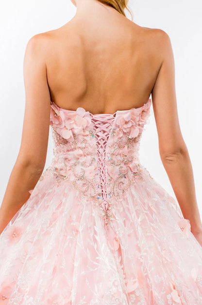 Sweetheart Neckline Beads and Jewel Embellished Bodice Quinceanera Dress w/ Mesh Cape. Gl1939 by ELIZABETH K