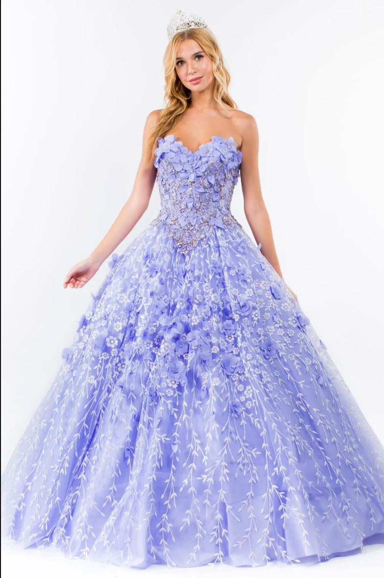 Sweetheart Neckline Beads and Jewel Embellished Bodice Quinceanera Dress w/ Mesh Cape. Gl1939 by ELIZABETH K