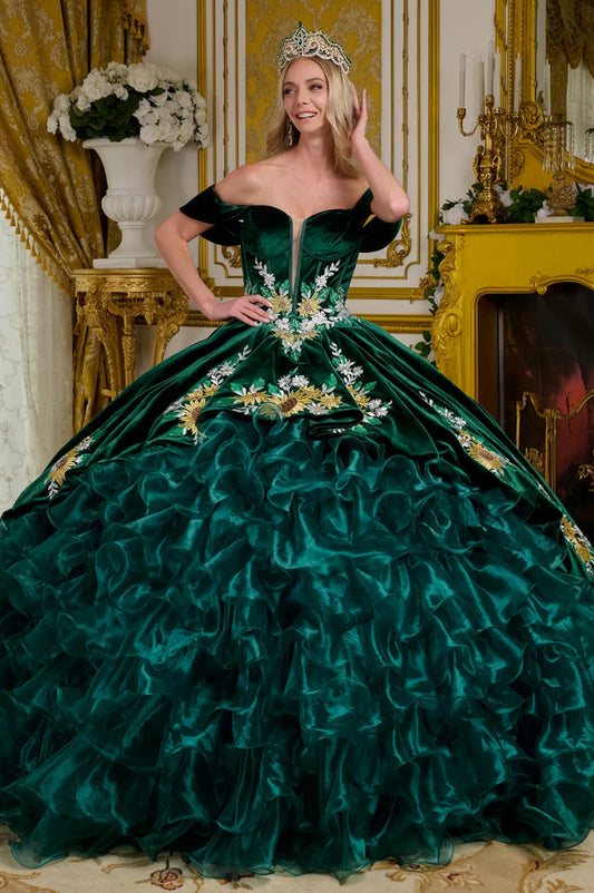 This ball gown features a luxurious combination of velvet and organza. Gl3637 BY ELIZABETH K