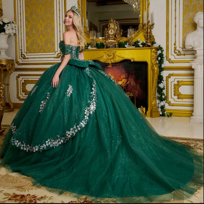 This ball gown features detachable off-the-shoulder straps adorned with jewels. GL3636 BY ELIZABETH K