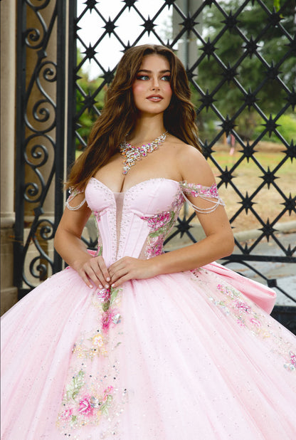 Beautiful Flower Adorn Dress with Ruffle at Hem and Matching Bow. Pq1095 by BELLA COUTURE